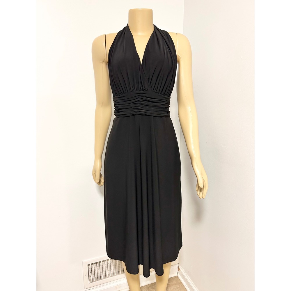 Y2K Jones Wear Women 6 Little Black Dress Halter Neck Ruched Waist Midi Cocktail